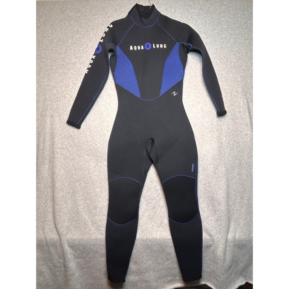 Aqua Lung Wetsuit Women 7/8 Black Blue 5/3mm Full Body Scuba Diving Surf Suit